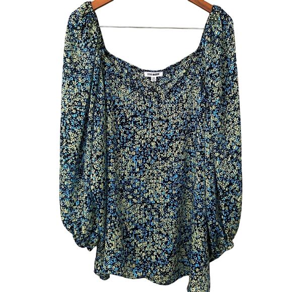 NWT Steve Madden Stevie Top 2X Blue Green Floral Blouse Crinkle Sheer Fairycore - Picture 4 of 16
